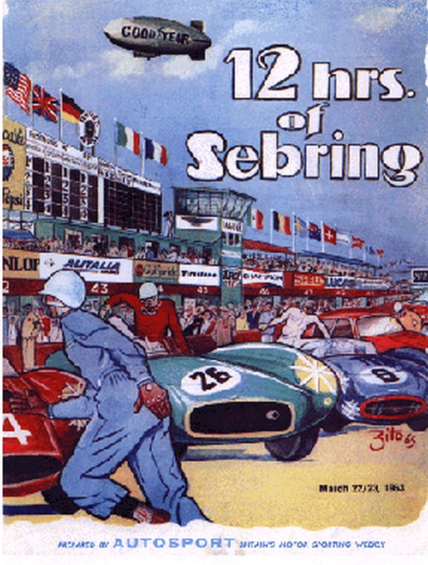 Dave MacDonald and Fireball Roberts co-drive the Shelby Cobra Roadster at the 12 HRS Sebring in 1963