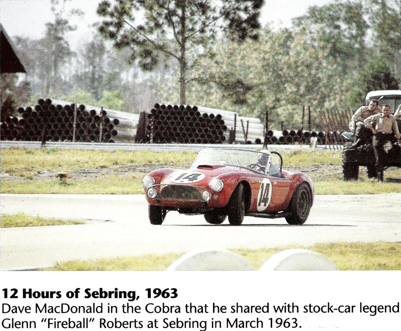 Dave MacDonald and Fireball Roberts co-drive the Shelby Cobra Roadster at the 12 HRS Sebring in 1963