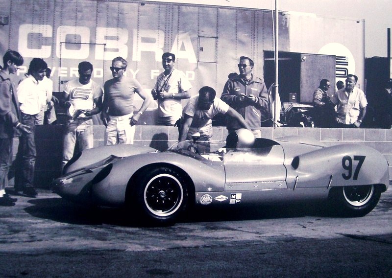 Dave MacDonald in the Carroll Shelby Lang Cooper King Cobra at Riverside International Raceway