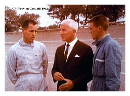 Dave MacDonald Dick Thompson and Zora Duntov in new 1963 Corvette Stingray