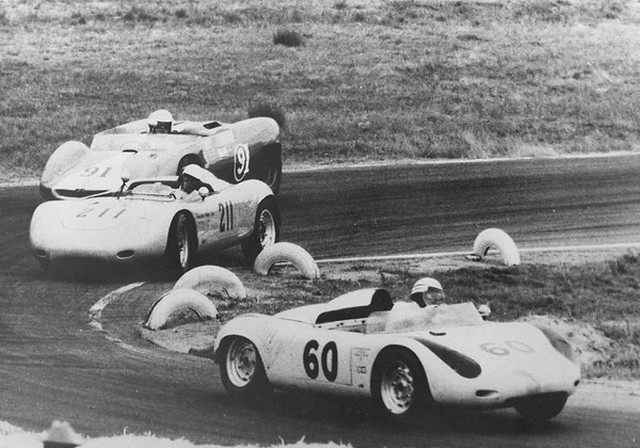 Don Wester and Richie Ginther pass AJ Foyt at riverside 1963