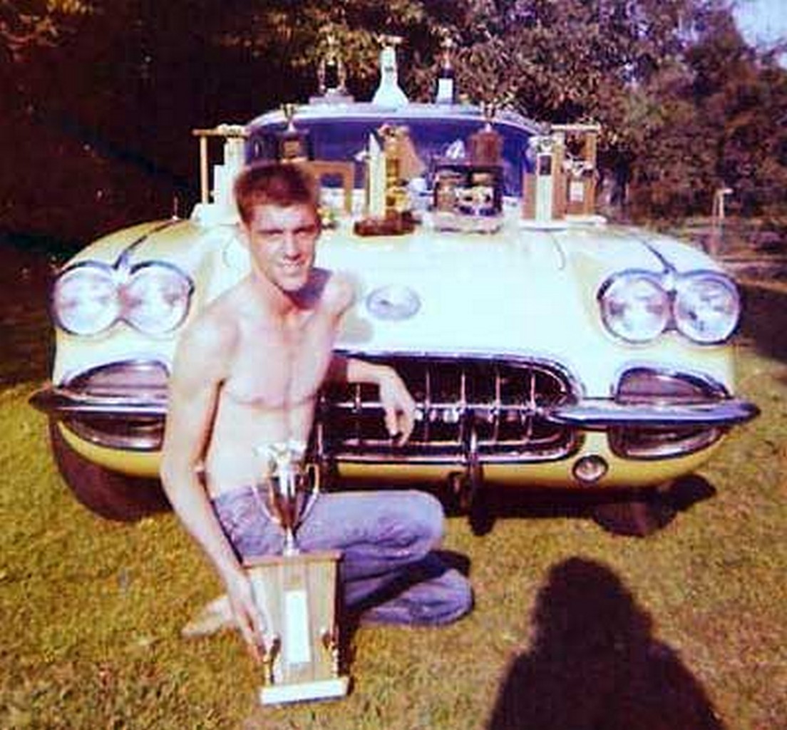Dave MacDonald with some of his drag racing trophies