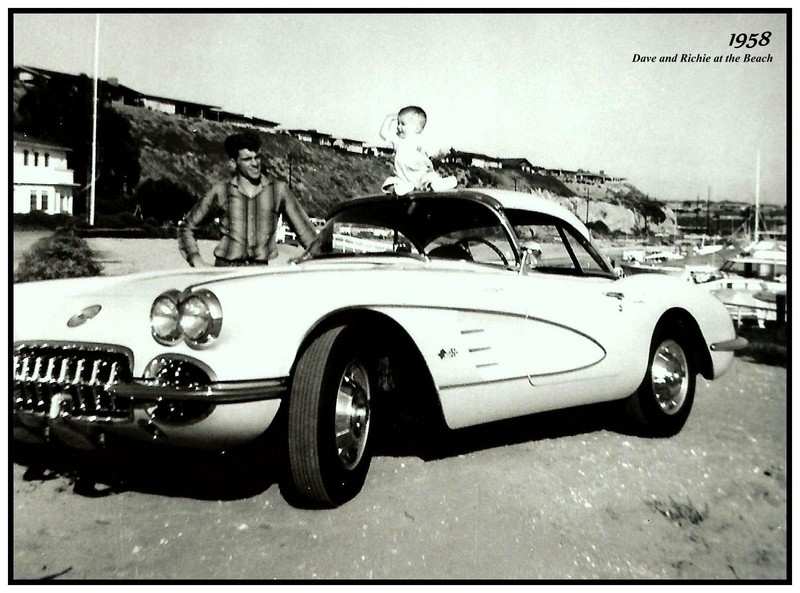 Racer Dave MacDonald with son richie and corvette 1958